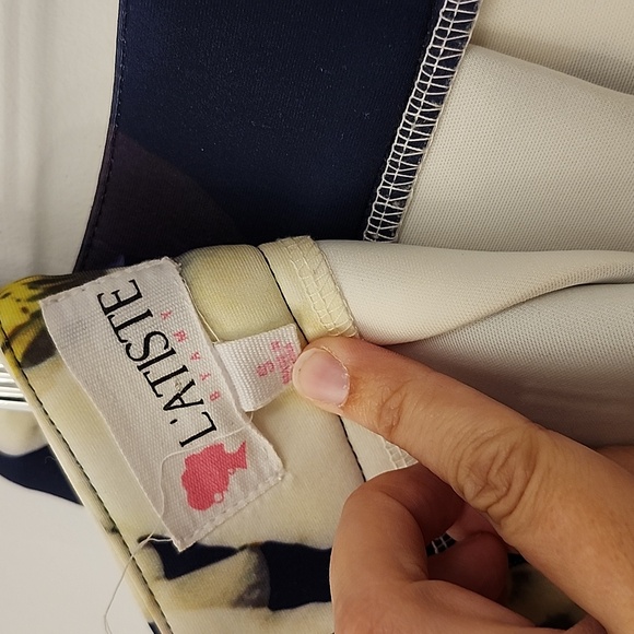 L'Atiste BYAMY poufy structured floral midlength navy and white skirt size S - Picture 6 of 7